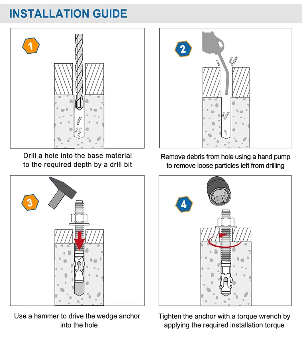 Heavy Duty Fastener Zinc Plated Wedge Anchor Bolts for Concrete