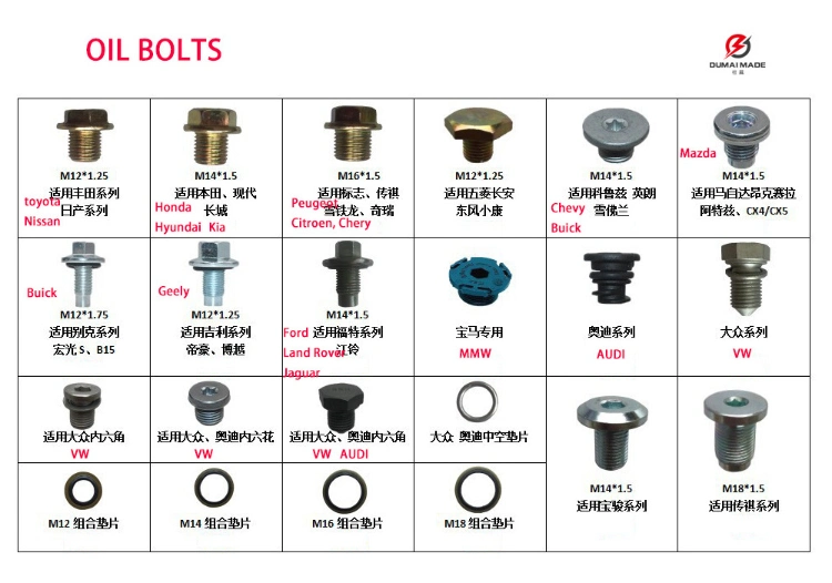 M18*1.5 16X1.5 M14 M12 Oil Drain Plug of Engine Screw Parts for Sump or Oil Pan