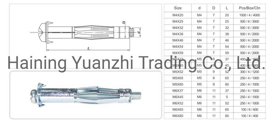 M4 M5 M6 High Quality Steel Zinc Hollow Wall Anchors